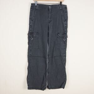 American Eagle Black Super High Rise Baggy Wide Leg Soft Cargo Pants Sz 12